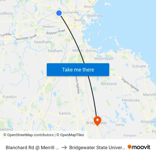 Blanchard Rd @ Merrill Ave to Bridgewater State University map