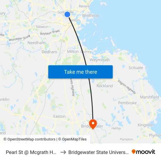 Pearl St @ Mcgrath Hwy to Bridgewater State University map