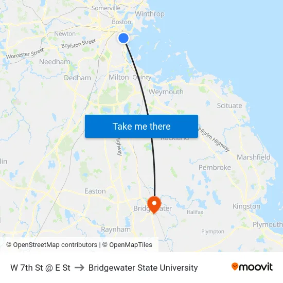 W 7th St @ E St to Bridgewater State University map