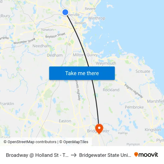 Broadway @ Holland St - Teele Sq to Bridgewater State University map