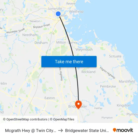 Mcgrath Hwy @ Twin City Plaza to Bridgewater State University map
