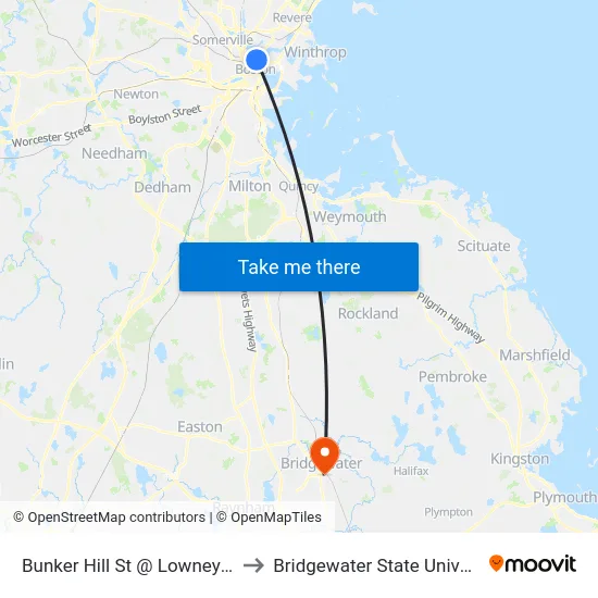 Bunker Hill St @ Lowney Way to Bridgewater State University map