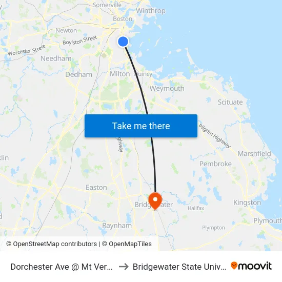 Dorchester Ave @ Mt Vernon St to Bridgewater State University map