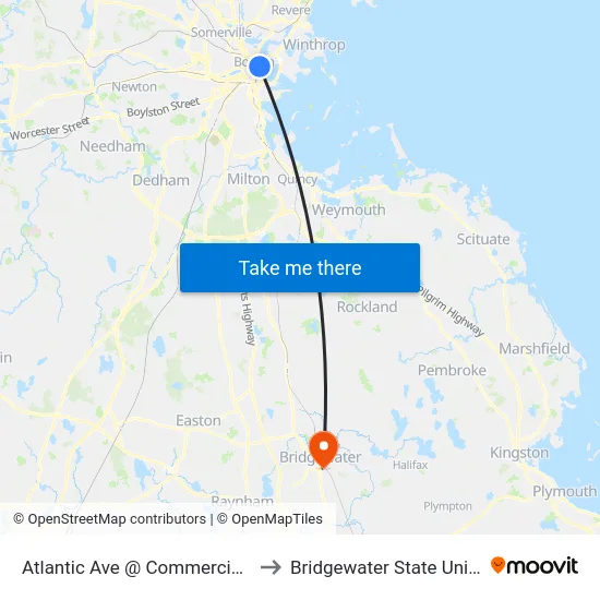 Atlantic Ave @ Commercial Wharf to Bridgewater State University map