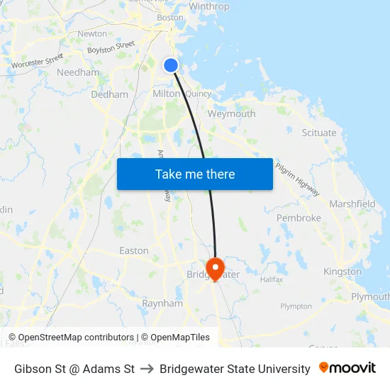 Gibson St @ Adams St to Bridgewater State University map
