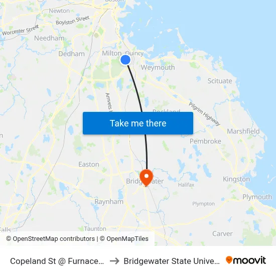 Copeland St @ Furnace Ave to Bridgewater State University map
