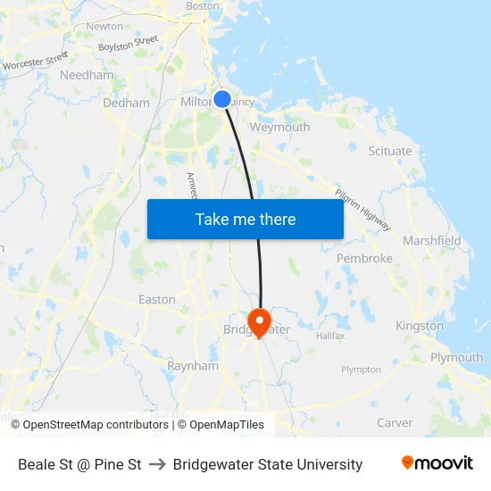 Beale St @ Pine St to Bridgewater State University map