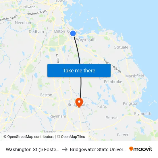 Washington St @ Foster St to Bridgewater State University map