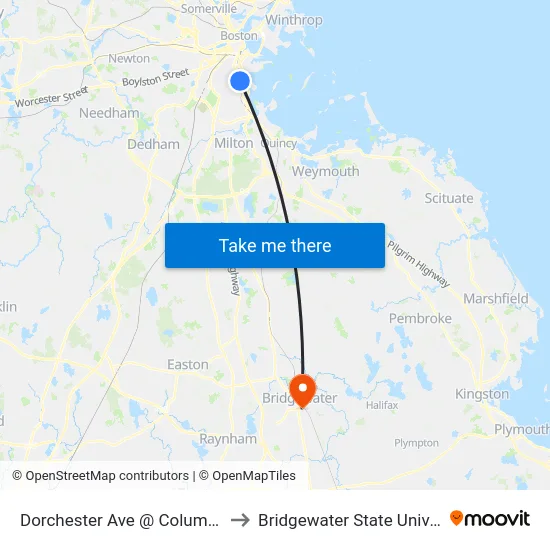 Dorchester Ave @ Columbia Rd to Bridgewater State University map
