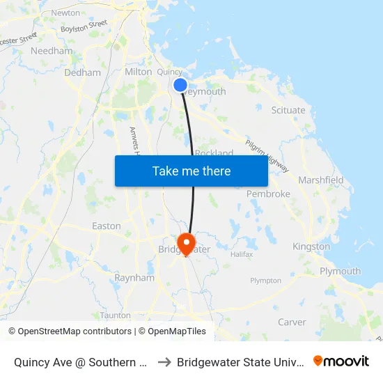 Quincy Ave @ Southern Artery to Bridgewater State University map