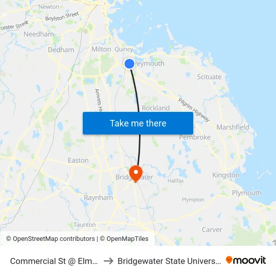 Commercial St @ Elm St to Bridgewater State University map