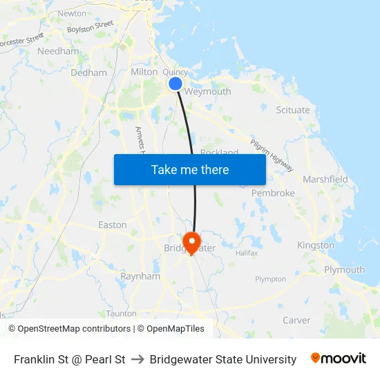 Franklin St @ Pearl St to Bridgewater State University map