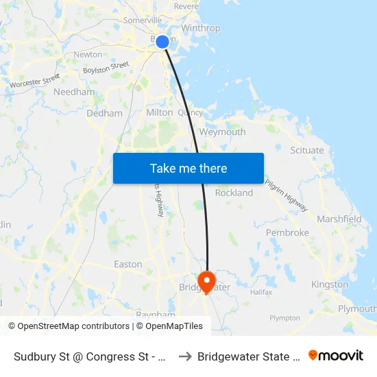 Sudbury St @ Congress St - Haymarket Sta to Bridgewater State University map