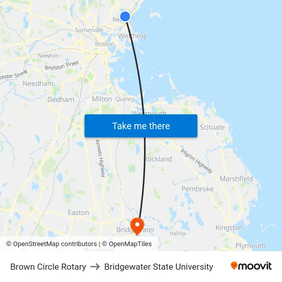 Brown Circle Rotary to Bridgewater State University map