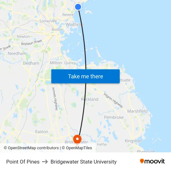 Point Of Pines to Bridgewater State University map