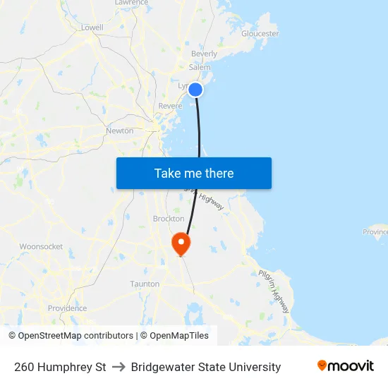 260 Humphrey St to Bridgewater State University map