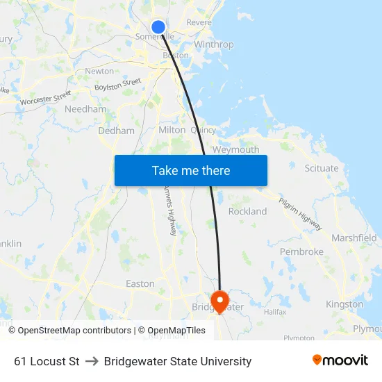 61 Locust St to Bridgewater State University map