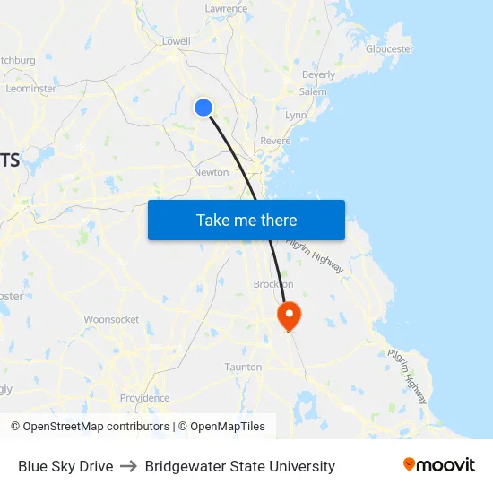 Blue Sky Drive to Bridgewater State University map