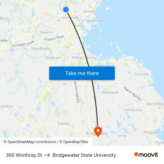 300 Winthrop St to Bridgewater State University map