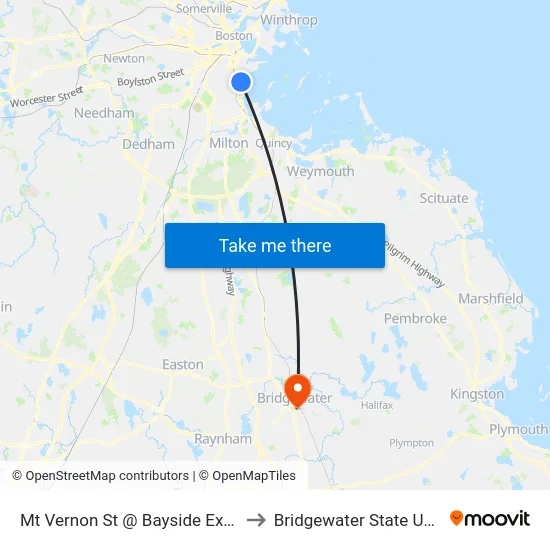 Mt Vernon St @ Bayside Expo Center to Bridgewater State University map