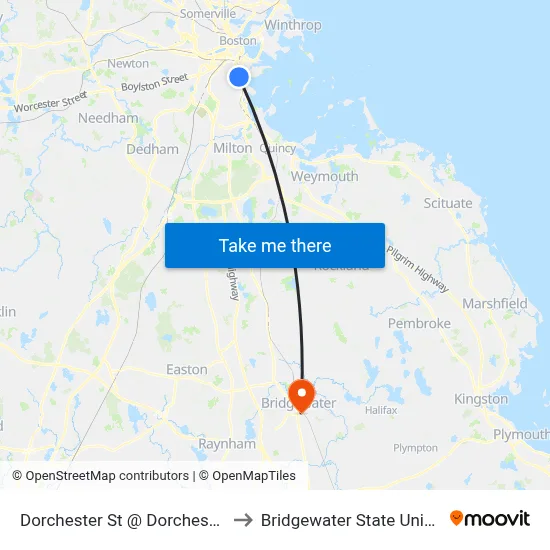 Dorchester St @ Dorchester Ave to Bridgewater State University map