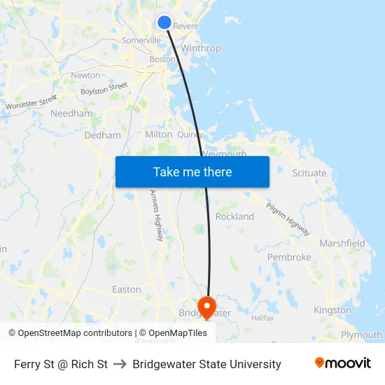 Ferry St @ Rich St to Bridgewater State University map