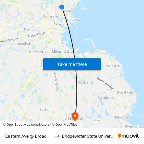 Eastern Ave @ Broadway to Bridgewater State University map