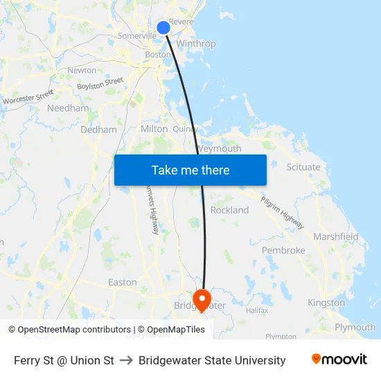 Ferry St @ Union St to Bridgewater State University map