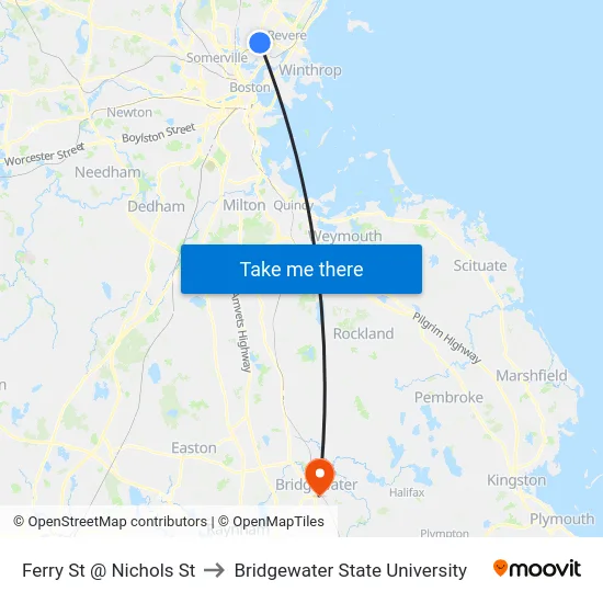 Ferry St @ Nichols St to Bridgewater State University map