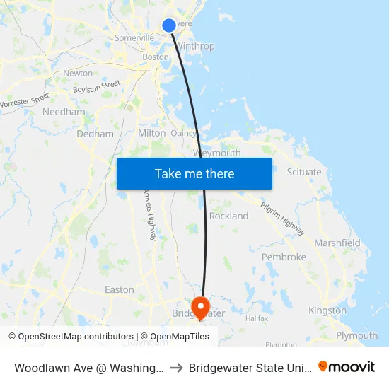 Woodlawn Ave @ Washington Ave to Bridgewater State University map