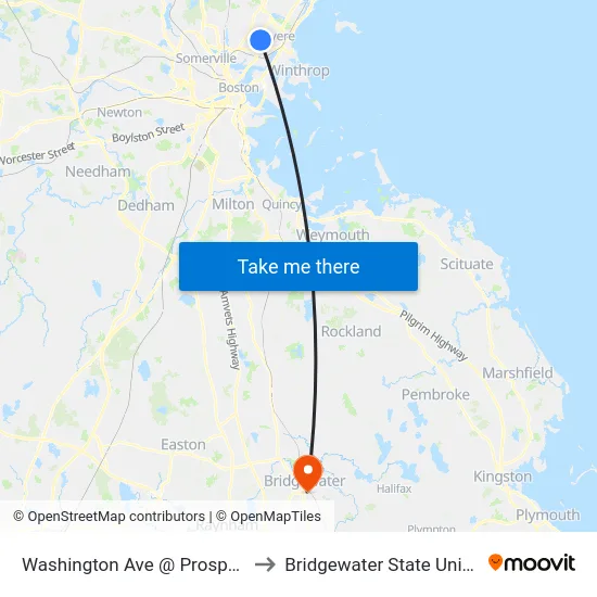 Washington Ave @ Prospect Ave to Bridgewater State University map