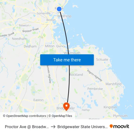 Proctor Ave @ Broadway to Bridgewater State University map
