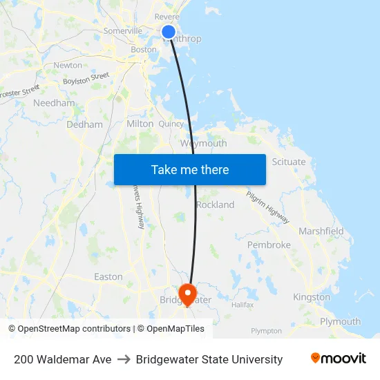 200 Waldemar Ave to Bridgewater State University map