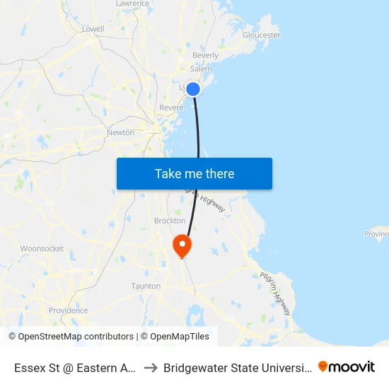 Essex St @ Eastern Ave to Bridgewater State University map