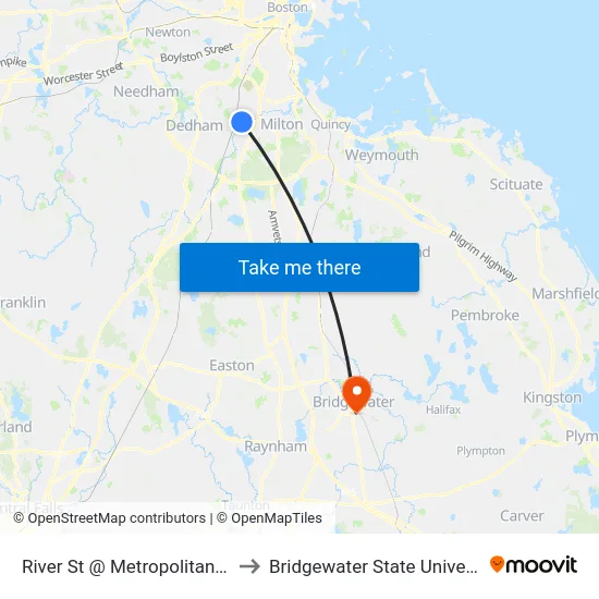 River St @ Metropolitan Ave to Bridgewater State University map