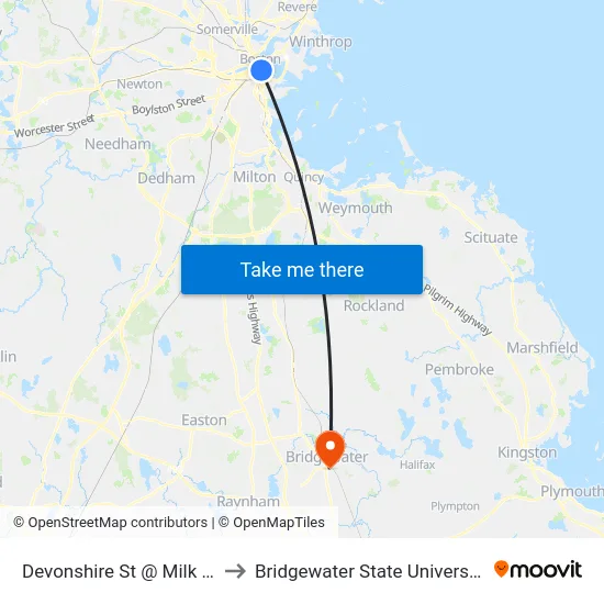 Devonshire St @ Milk St to Bridgewater State University map