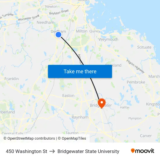 450 Washington St to Bridgewater State University map