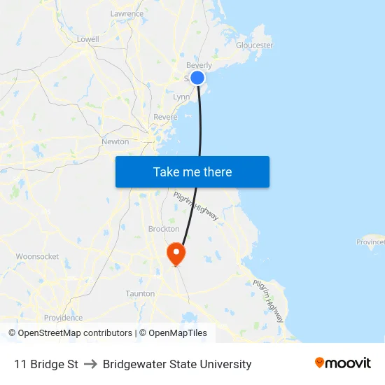 11 Bridge St to Bridgewater State University map