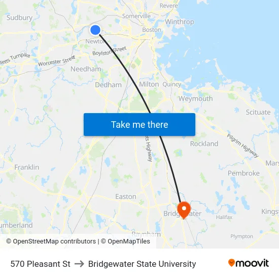 570 Pleasant St to Bridgewater State University map