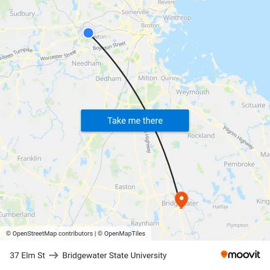 37 Elm St to Bridgewater State University map