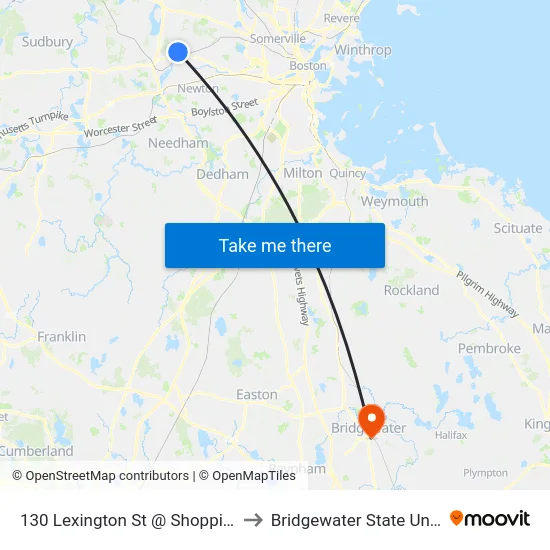 130 Lexington St @ Shopping Plaza to Bridgewater State University map