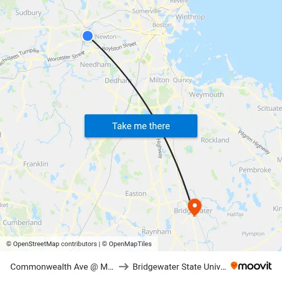 Commonwealth Ave @ Marriott to Bridgewater State University map