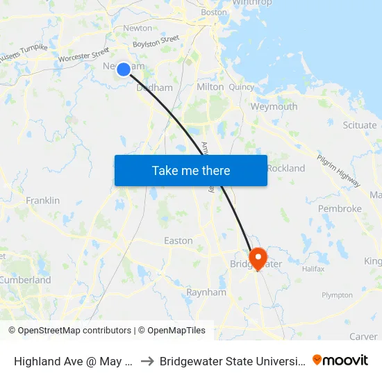 Highland Ave @ May St to Bridgewater State University map