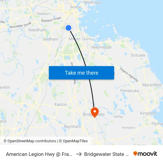 American Legion Hwy @ Franklin Hill Ave to Bridgewater State University map