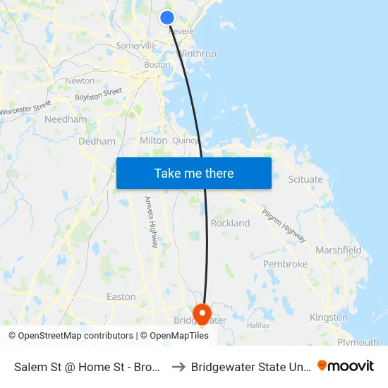 Salem St @ Home St - Broadway Sq to Bridgewater State University map