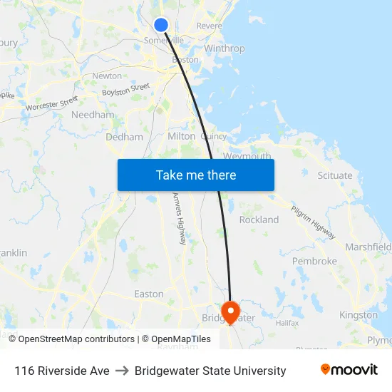 116 Riverside Ave to Bridgewater State University map