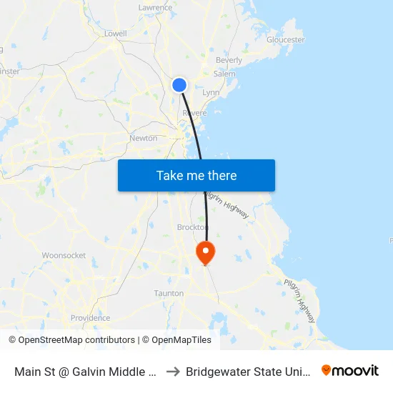 Main St @ Galvin Middle School to Bridgewater State University map