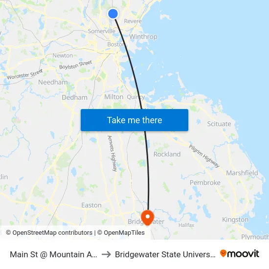 Main St @ Mountain Ave to Bridgewater State University map