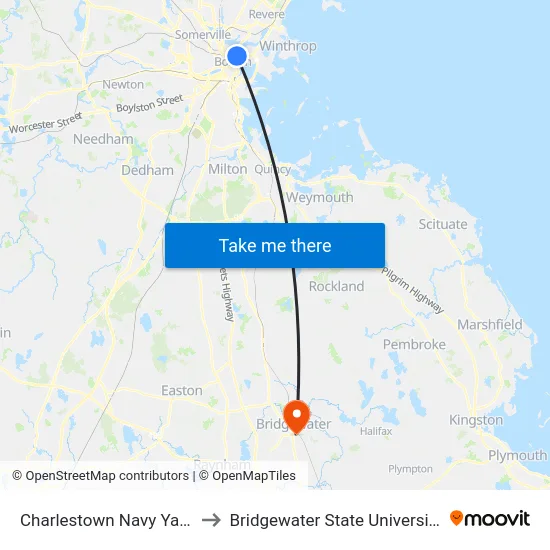 Charlestown Navy Yard to Bridgewater State University map