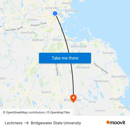 Lechmere to Bridgewater State University map